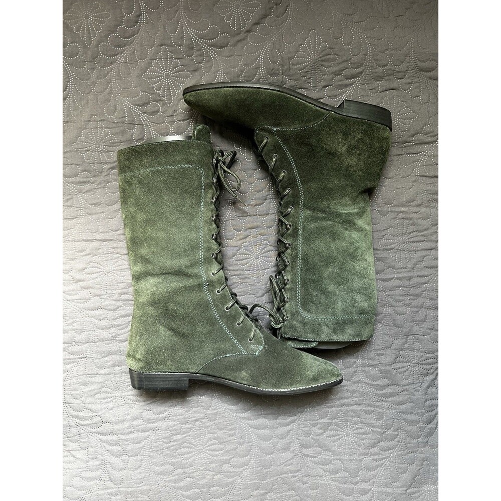 Mixed Blues Rare Vintage Granny Boots Womens 8M Green Suede Leather Lace Up Y2K